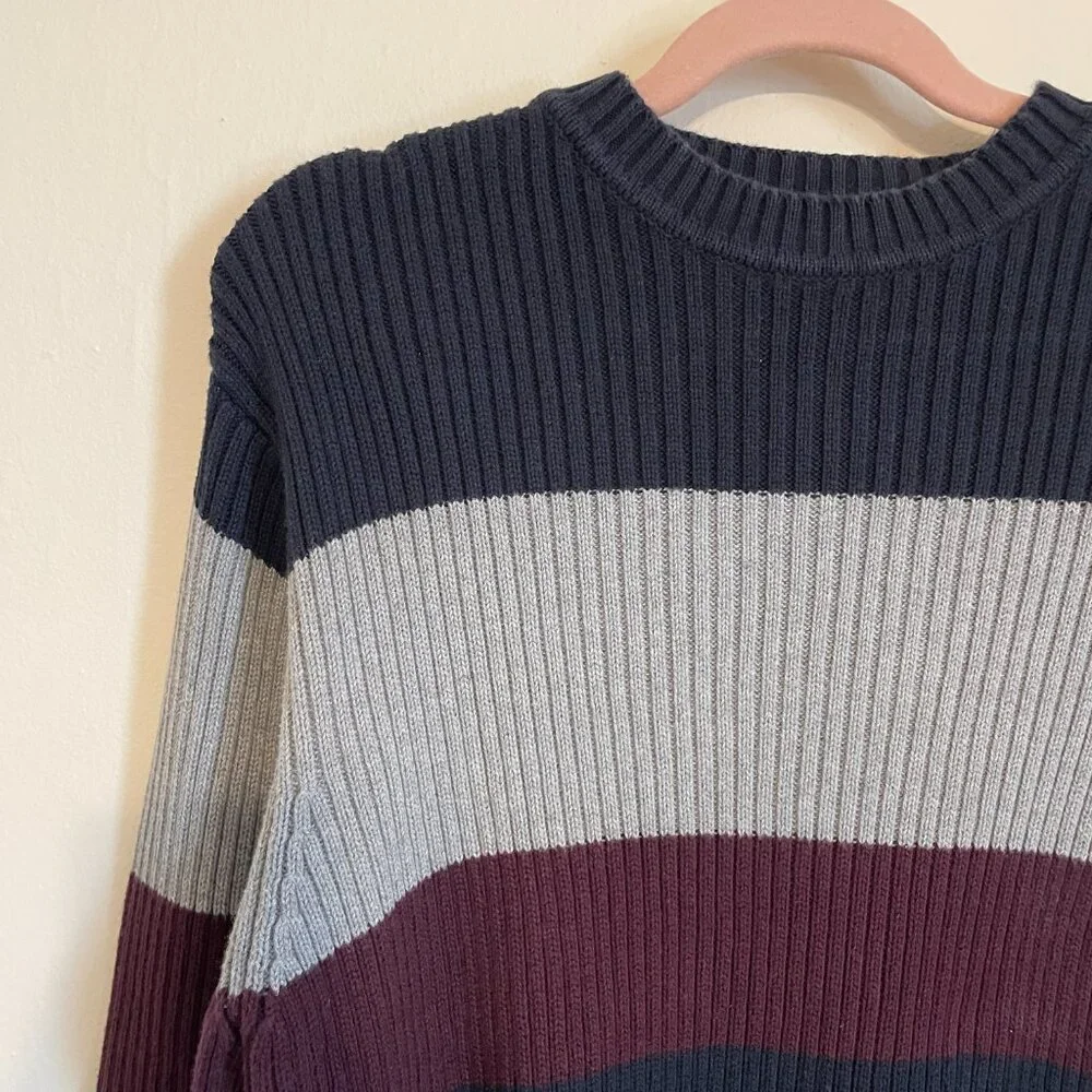 🔥 Arrow | Navy/Gray/Burgundy Ribbed Cotton Crewneck Sweater Small